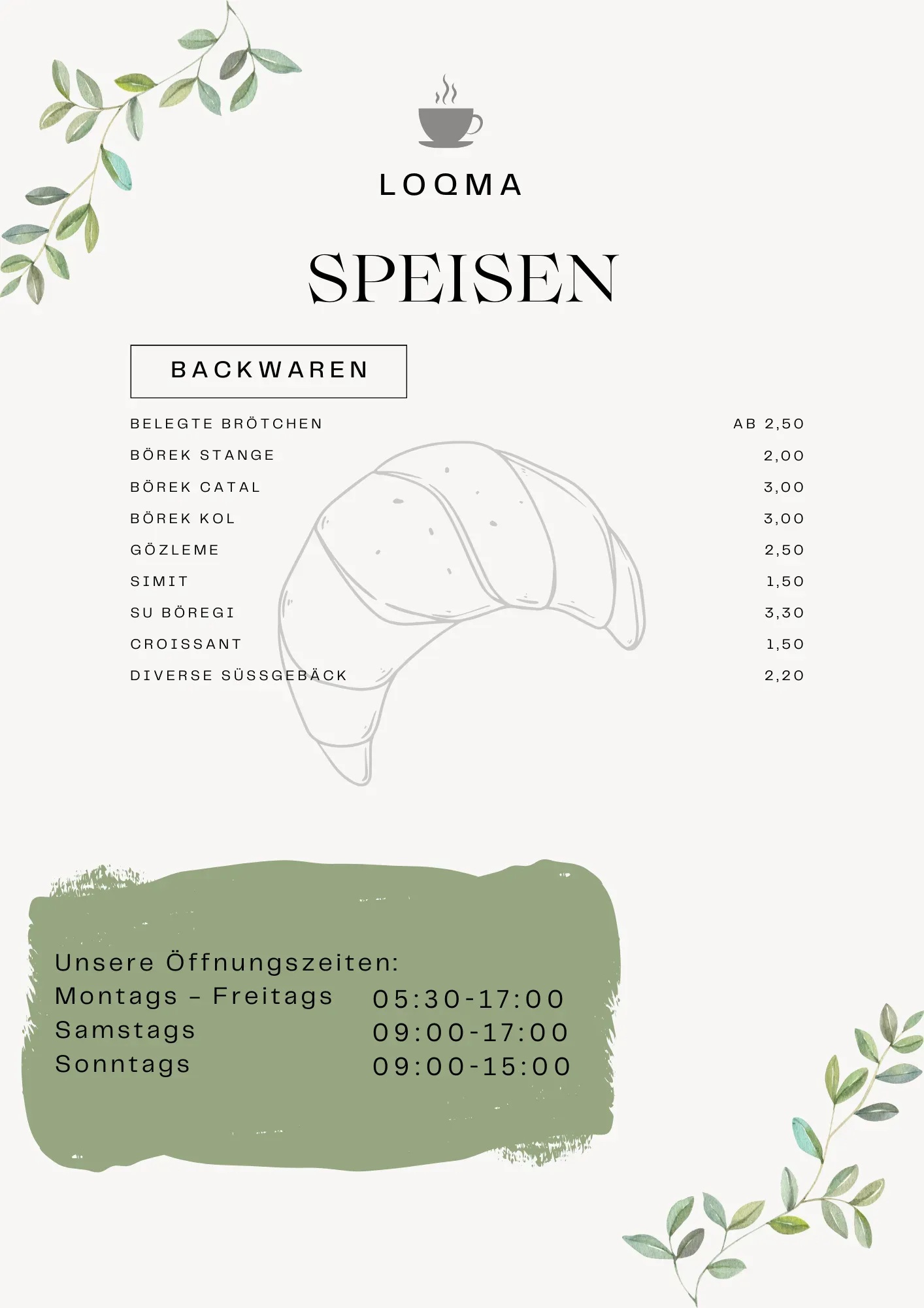 Seite 4 unserer Speisekarte mit unseren Backwaren